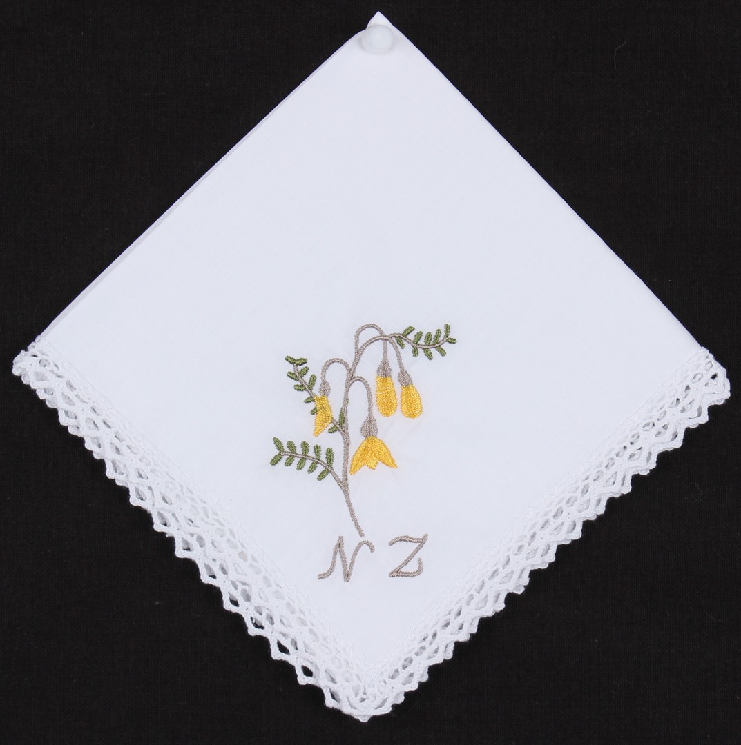 Embroidered lace edge handkerchief "Kowhai" Style: EHC-KOW image 0